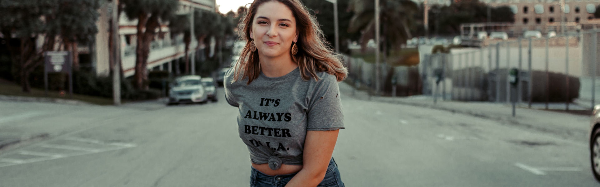 photo of a girl wearing a printed t-shirt